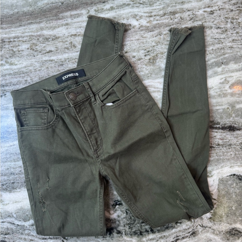 Express green skinny high rise jeans size 0
